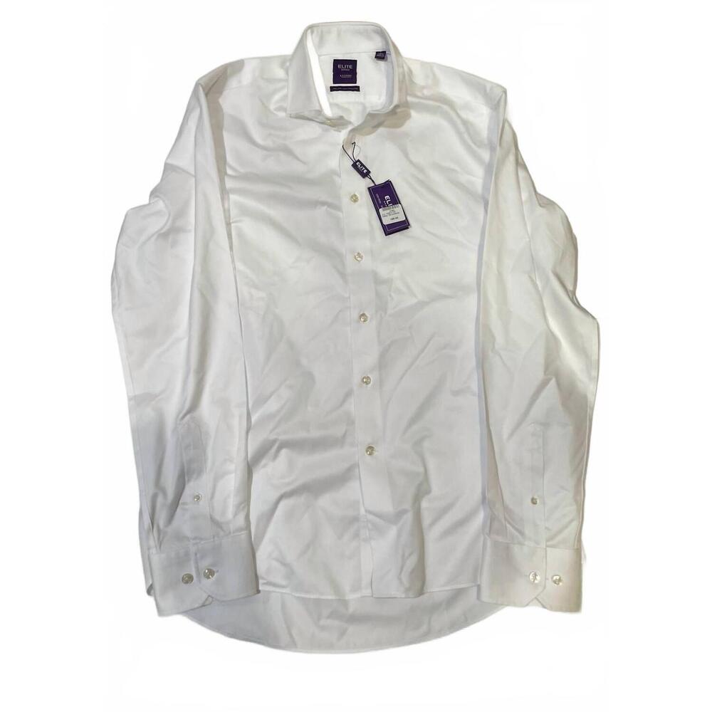 NEW SERICA ELITE men's trim dress shirt in white